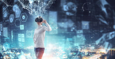 Experiencing virtual technology world. Mixed media