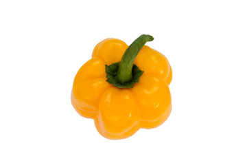 Yellow sweet pepper isolated on white background. View at an angle of 45 degrees. Fresh vegetable