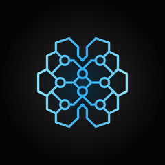 Geometric digital brain blue linear icon. Vector AI cyberbrain concept sign in thin line style on dark background