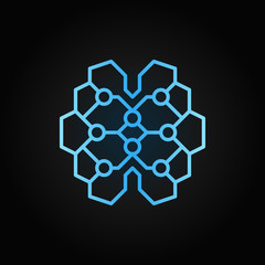 Geometric digital brain blue linear icon. Vector AI cyberbrain concept sign in thin line style on dark background