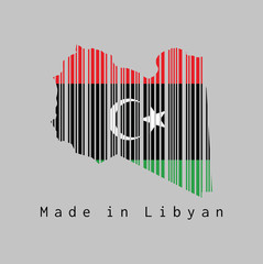 Barcode set the shape to Libya map outline and the color of Libya flag on grey background.