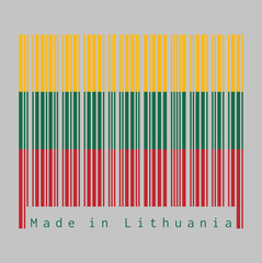 Fototapeta na wymiar Barcode set the color of Lithuania flag, horizontal yellow green and red.
