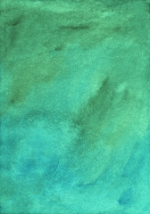 Sea green deep background. Watercolor abstract sea green backdrop. Aquarelle vintage texture. Modern art. Watercolour blue-green trendy backdrop for card, invitation, textile, blog. Stains on paper.