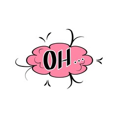Oh lettering. Comic sound speech effect bubble isolated on white background illustration. Bang inscriptions. Humorous for cloud speech. Vector illustration