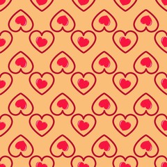 Heart red on orange seamless pattern. Fashion graphic background design. Abstract texture of valentines day. Colorful template for prints, textiles, wrapping, wallpaper, website. Vector illustration