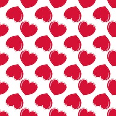Heart red on white seamless pattern. Fashion graphic background design. Abstract texture of valentines day. Colorful template for prints, textiles, wrapping, wallpaper, website. Vector illustration