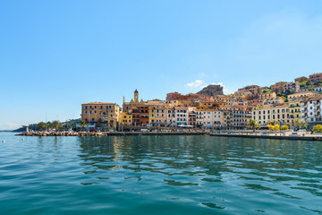 View of seaport town Porto Santo Stefano in Monte Argentario. Tuscany. Italy