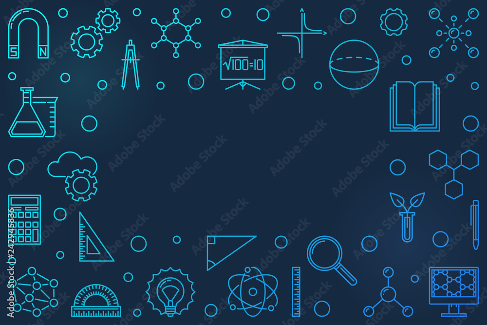 Poster stem blue horizontal frame with place for your text. vector science colored outline illustration or 