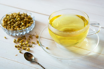 chamomile tea on white background