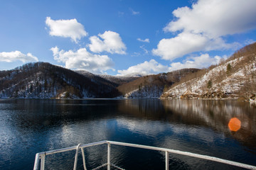 Plitvice lakes national park in Croatia, winter landscape