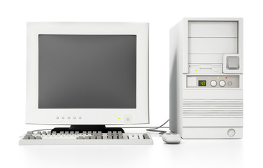 Generic vintage 90's style computer isolated on white. 3D illustration