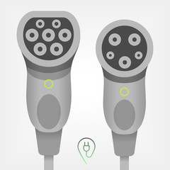 Electric car ev type 1 and type 2 charger connectors in silver color