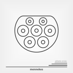 Electric Car charging plug Type 2 Mennekes Europe. Line icon witch editable stroke