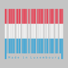 Fototapeta na wymiar Barcode set the color of Luxembourg flag, horizontal red white and light blue.