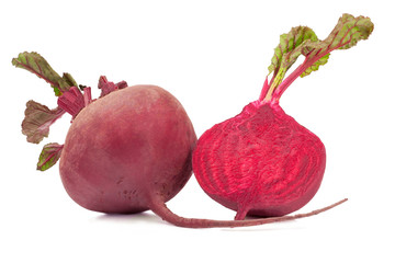 Beetroot with leaves isolated on white