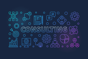 Consulting concept business outline illustration. Vector colored banner