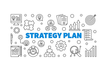 Vector Strategy Plan horizontal concept illustration or banner in thin line style