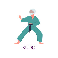 Athlete engaged in martial arts hones tricks and strokes. Practicing pain strokes.