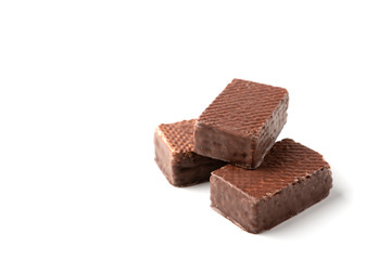 Wafer chocolate candy isolated on white background.
