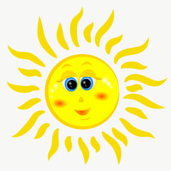 Cheerful, yellow and gentle sun. Vector illustration.