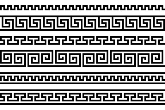 greek fret repeated motif. meander. vector seamless pattern. simple black and white background. geometric shapes. textile paint. repetitive background. fabric swatch. wrapping paper. texture