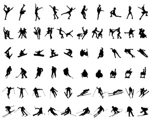 Set of silhouettes of winter sports on a white background - obrazy, fototapety, plakaty