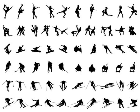 Set of silhouettes of winter sports on a white background