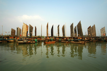 Sailing boat on hongze lake in huai 'an, jiangsu province, China