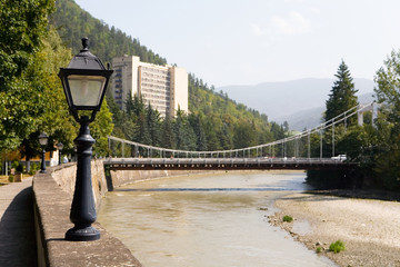 Street lamp on the embankment of the Kura River.