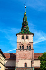 Fototapeta na wymiar Turckheim. Clocher de l'église Sainte Anne, , Alsace, Haut Rhin. Grand Est