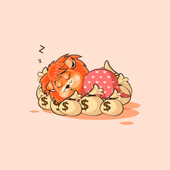 lion sticker emoticon sleeps on bags money © derdy