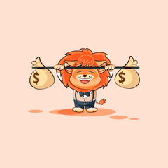 lion raises barbell with bags money © derdy