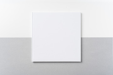 Top view of white hardcover notebook