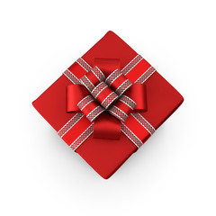 Red Gift Box wrapped with ribbon / 3D Rendered with shadows on white background