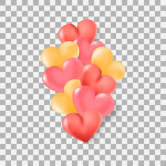 3d heart on transparent background. Template with hearts for Valentine's day. Concept for greeting card or banner. Vector illustration.