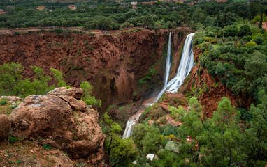 Fototapeta premium Ouzoud Waterfalls ( Cascades d'Ouzoud ) located in the Grand Atlas village of Tanaghmeilt, in the Azilal province in Morocco, Africa. Morocco’s highest waterfall, and the falls are a magnificent sight