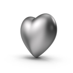 3d rendered Silver Heart Side View  on white background with shadows