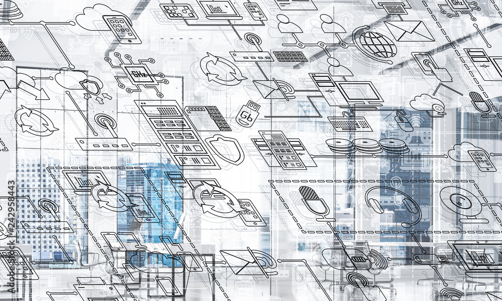 Aufkleber technology background image with media interface as connection a