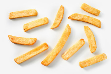 Homemade French fries on a white background