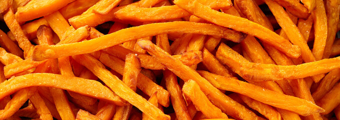 Banner of sweet potato chips in flat lay view