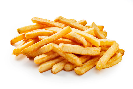 Stack of fresh fried french fries in depth perspective