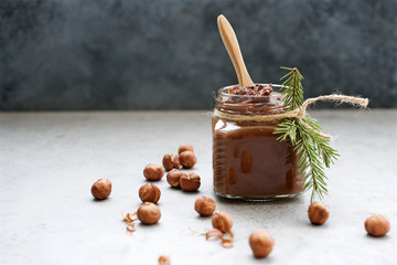 Nutella homemade pasta or chocolate spread. Healthy Food Concept Vegan Food