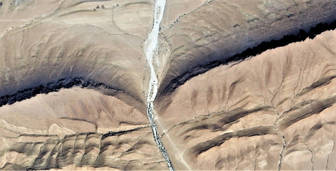 Step, tribute to Pollock, abstract photography of the deserts of Africa from the air, aerial view,...
