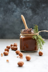 Nutella homemade pasta or chocolate spread. Healthy Food Concept Vegan Food