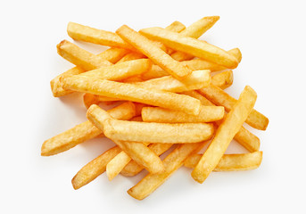 Long cut of french fries in flat lay view