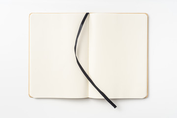 Top view of kraft paper notebook, page, bookmark