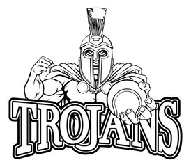 A Spartan or Trojan warrior Tennis sports mascot holding a ball