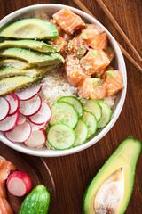 Poke bowl, traditional Hawaiian raw fish salad