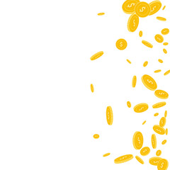 American dollar coins falling. Scattered disorderl