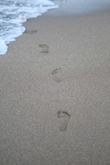Fototapeta na wymiar footprints in the ocean sand 